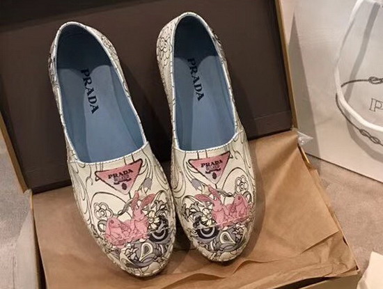 Prada Printed Leather Espadrilles Pink