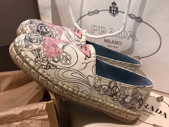 Prada Printed Leather Espadrilles Pink