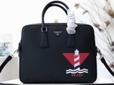 Prada Printed Saffiano Leather Briefcase in Black