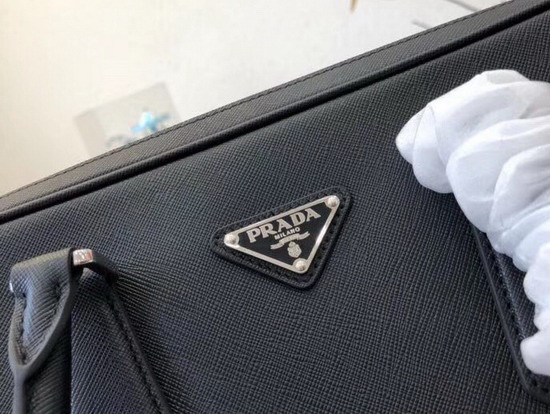 Prada Printed Saffiano Leather Briefcase in Black