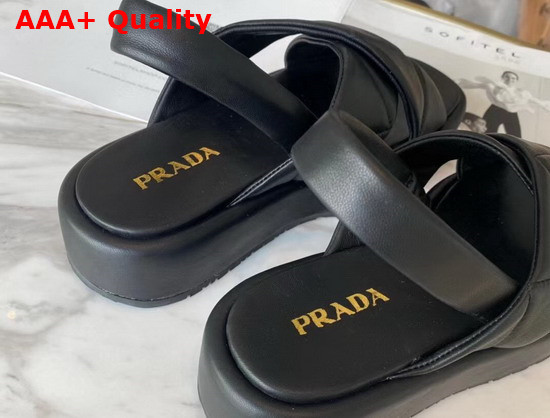 Prada Quilted Nappa Leather Flatform Sandals in Black Replica