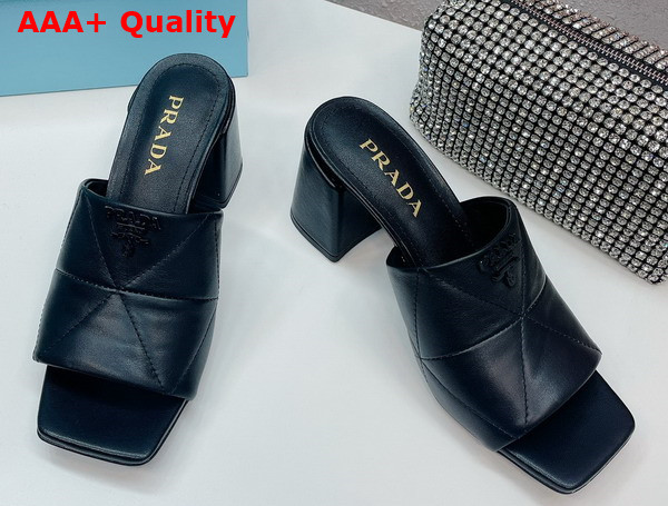 Prada Quilted Nappa Leather Heeled Sandals in Black 1XX583 Replica