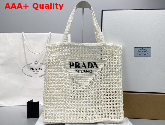 Prada Raffia Tote Bag in White 1BG393 Replica