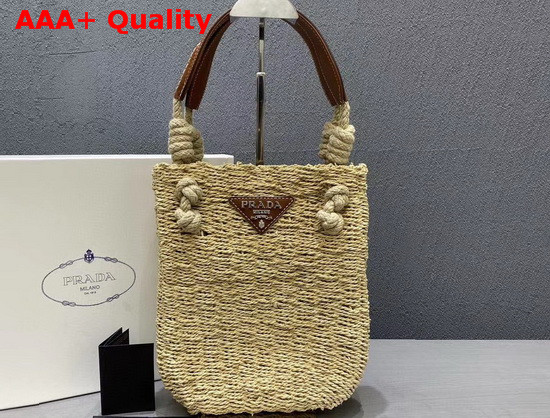 Prada Raffia and Leather Bag Beige Cognac Replica