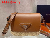 Prada Raffia and Leather Shoulder Bag Beige Cognac Replica