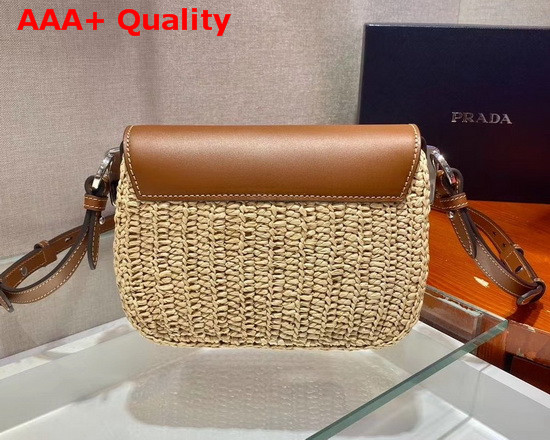 Prada Raffia and Leather Shoulder Bag Beige Cognac Replica