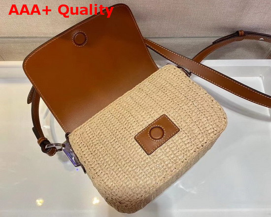 Prada Raffia and Leather Shoulder Bag Beige Cognac Replica