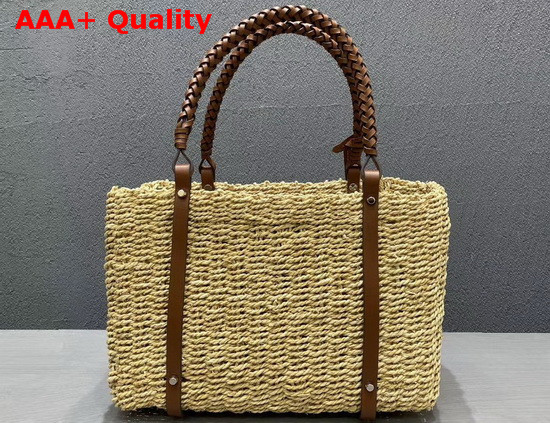 Prada Raffia and Leather Tote Bag Beige Cognac Replica