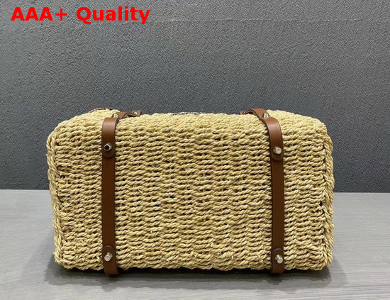 Prada Raffia and Leather Tote Bag Beige Cognac Replica