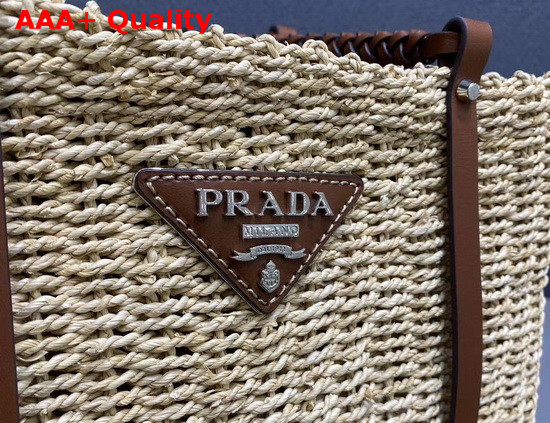 Prada Raffia and Leather Tote Bag Beige Cognac Replica