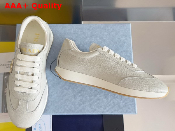 Prada Rank Leather Sneakers in Light Grey Replica