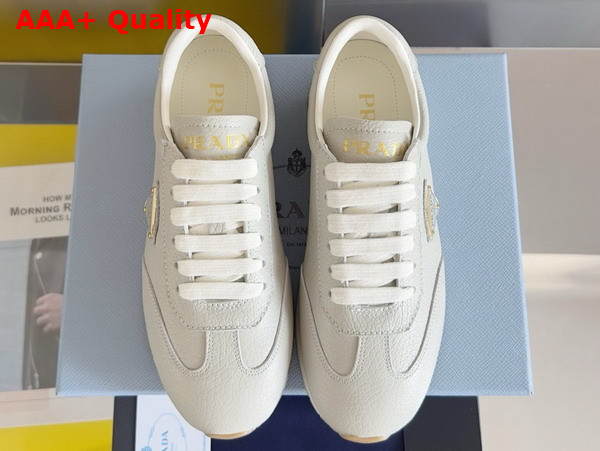 Prada Rank Leather Sneakers in Light Grey Replica