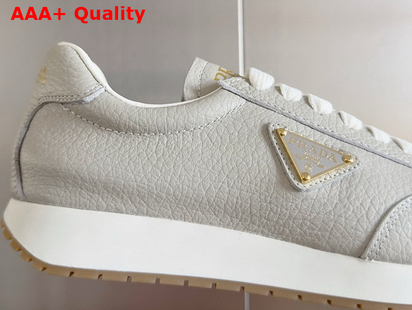 Prada Rank Leather Sneakers in Light Grey Replica