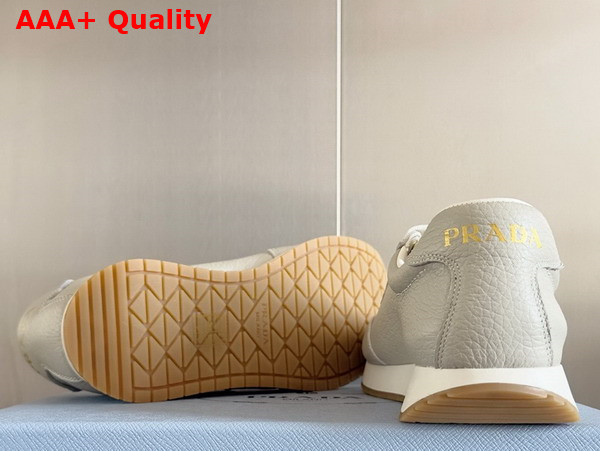 Prada Rank Leather Sneakers in Light Grey Replica