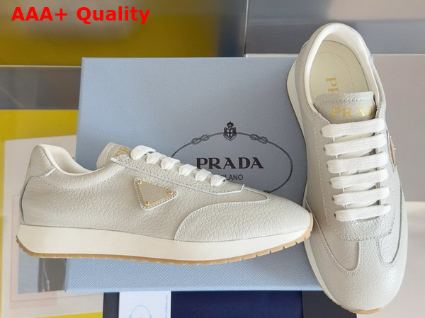 Prada Rank Leather Sneakers in Light Grey Replica