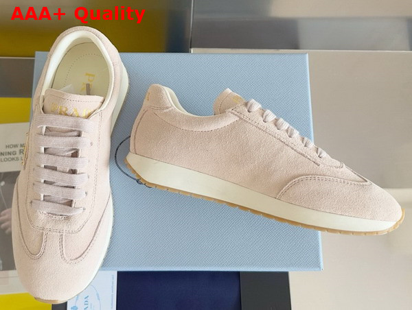 Prada Rank Suede Sneakers in Pumice Stone 2EG436 Replica