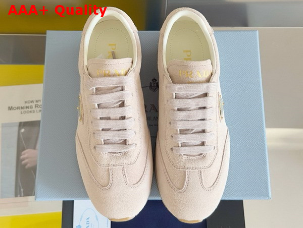 Prada Rank Suede Sneakers in Pumice Stone 2EG436 Replica