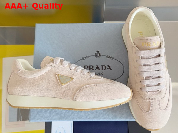 Prada Rank Suede Sneakers in Pumice Stone 2EG436 Replica