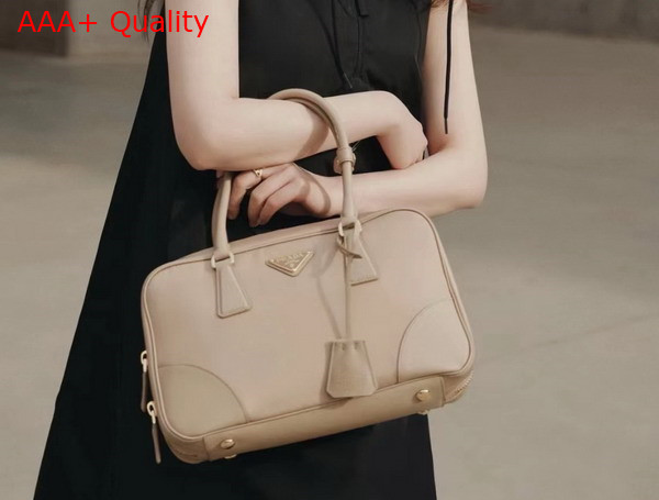 Prada Re Edition 1978 Medium Re Nylon and Saffiano Leather Two Handle Bag in Camel Brown 1BB115 Replica