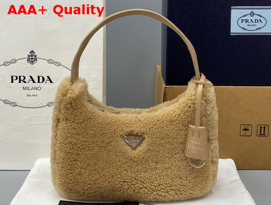 Prada Re Edition 2000 Shearling Mini Bag in Beige Replica