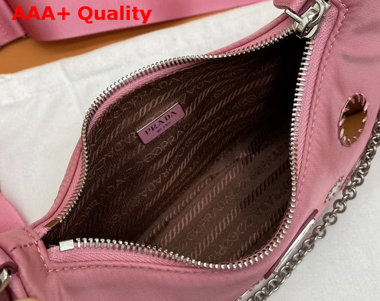 Prada Re Edition 2005 Nylon Shoulder Bag in Begonia Pink with Embroidered Charms Replica