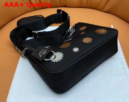 Prada Re Edition 2005 Nylon Shoulder Bag in Black with Embroidered Charms Replica