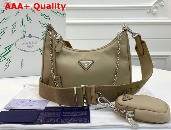 Prada Re Edition 2005 Nylon Shoulder Bag in Cameo Beige Replica