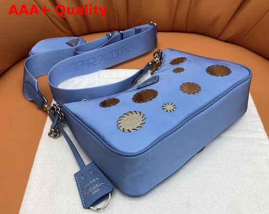 Prada Re Edition 2005 Nylon Shoulder Bag in Periwinkle Blue with Embroidered Charms Replica