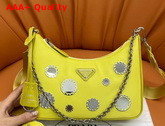 Prada Re Edition 2005 Nylon Shoulder Bag in Pineapple Yellow with Embroidered Charms Replica