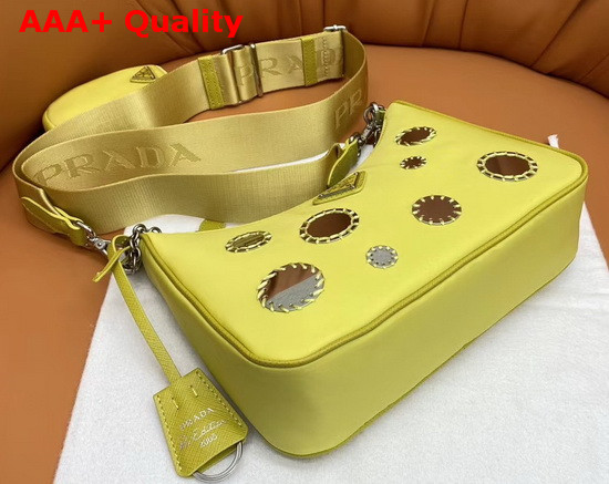 Prada Re Edition 2005 Nylon Shoulder Bag in Pineapple Yellow with Embroidered Charms Replica