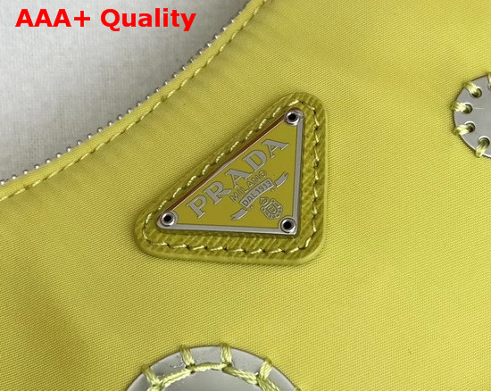 Prada Re Edition 2005 Nylon Shoulder Bag in Pineapple Yellow with Embroidered Charms Replica