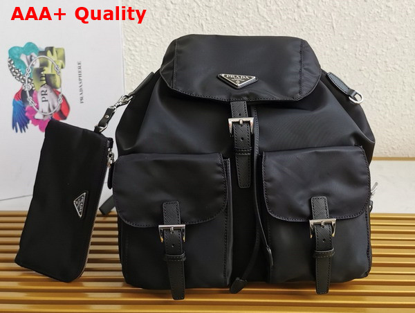 Prada Re Nylon Medium Backpack with Pouch in Black 1BZ811 Replica