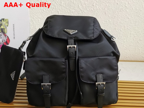 Prada Re Nylon Medium Backpack with Pouch in Black 1BZ811 Replica