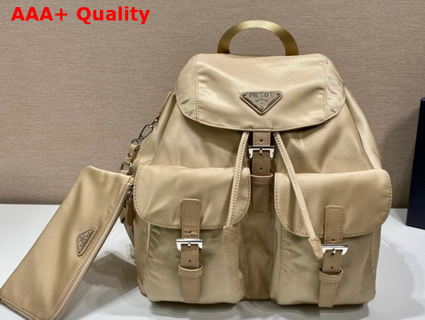 Prada Re Nylon Medium Backpack with Pouch in Desert Beige 1BZ811 Replica