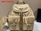 Prada Re Nylon Medium Backpack with Pouch in Desert Beige 1BZ811 Replica