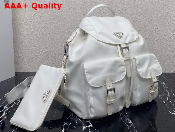 Prada Re Nylon Medium Backpack with Pouch in White 1BZ811 Replica