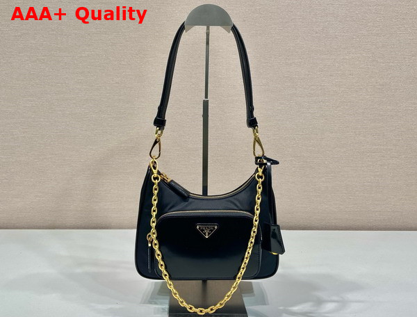 Prada Re Nylon and Brushed Leather Mini Bag in Black 1BC198 Replica