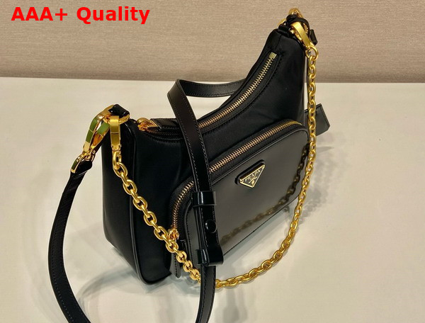 Prada Re Nylon and Brushed Leather Mini Bag in Black 1BC198 Replica