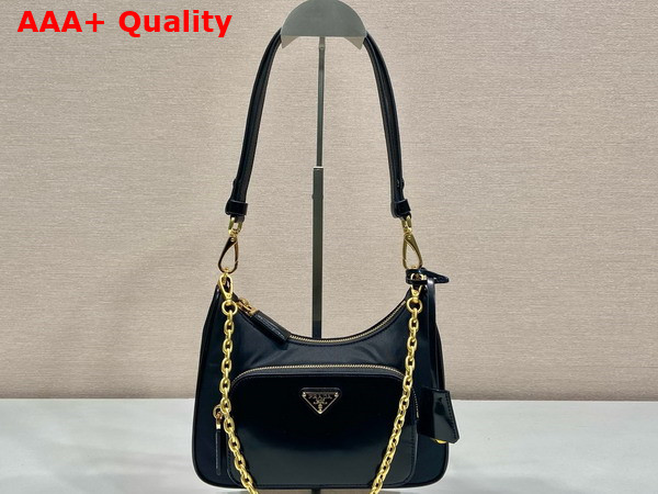 Prada Re Nylon and Brushed Leather Mini Bag in Black 1BC198 Replica