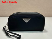 Prada Re Nylon and Brushed Leather Pouch in Black 2NE063 Replica