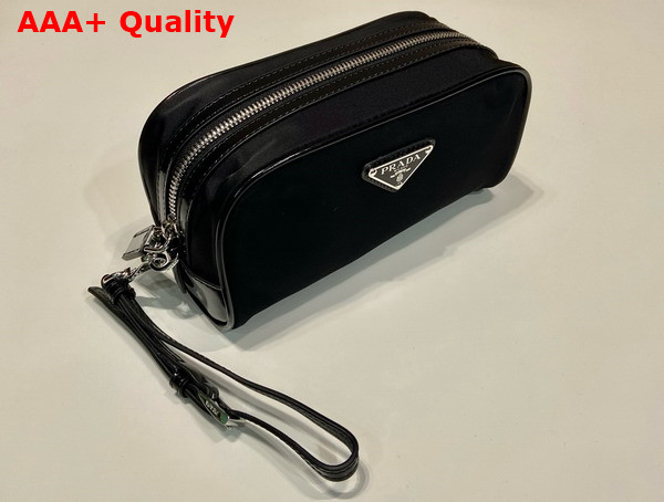 Prada Re Nylon and Brushed Leather Pouch in Black 2NE063 Replica