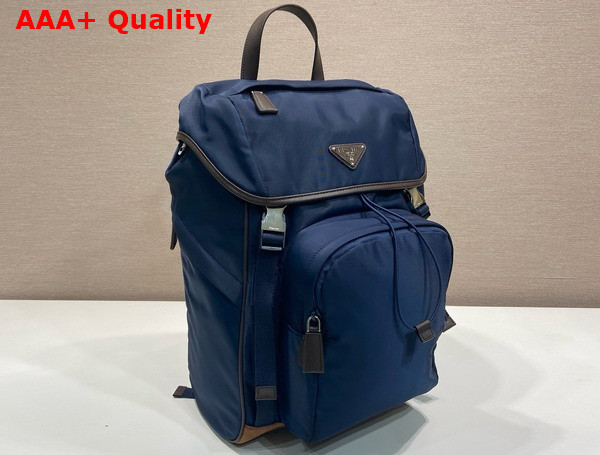 Prada Re Nylon and Leather Backpack in Blue and Coffee 2VZ135 Replica