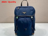 Prada Re Nylon and Leather Backpack in Blue and Coffee 2VZ135 Replica