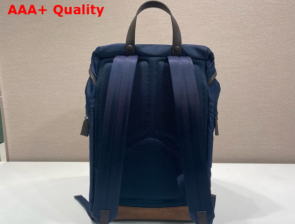 Prada Re Nylon and Leather Backpack in Blue and Coffee 2VZ135 Replica