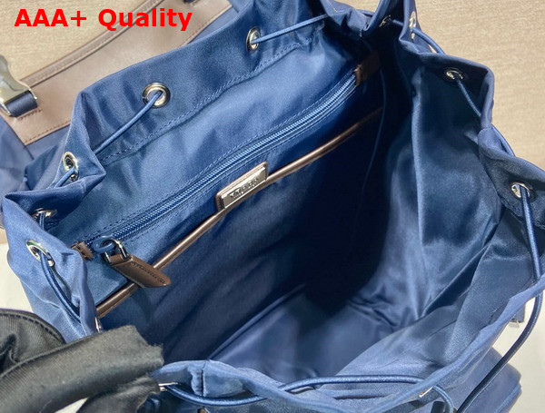 Prada Re Nylon and Leather Backpack in Blue and Coffee 2VZ135 Replica