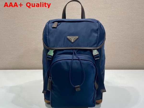 Prada Re Nylon and Leather Backpack in Blue and Coffee 2VZ135 Replica