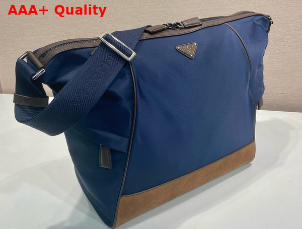 Prada Re Nylon and Leather Shoulder Bag in Blue and Coffee 2VH180 Replica