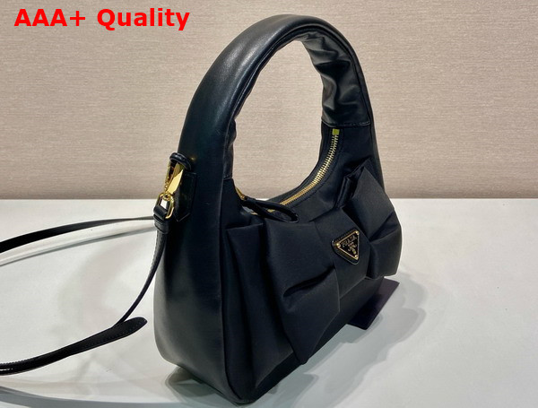 Prada Re Nylon and Nappa Leather Mini Bag with Bow Black 1BC241 Replica