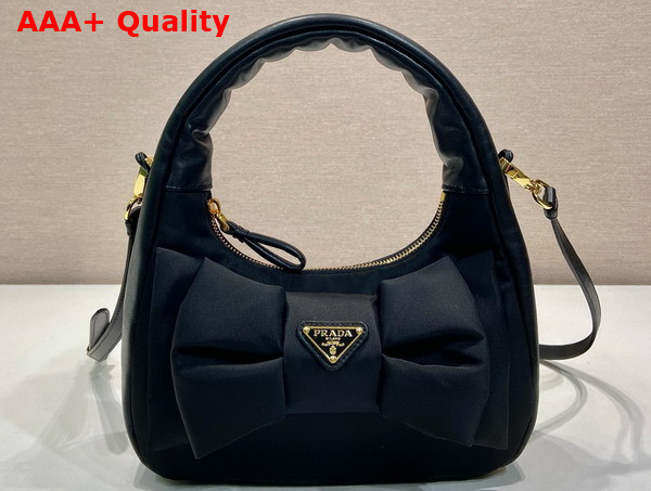 Prada Re Nylon and Nappa Leather Mini Bag with Bow Black 1BC241 Replica