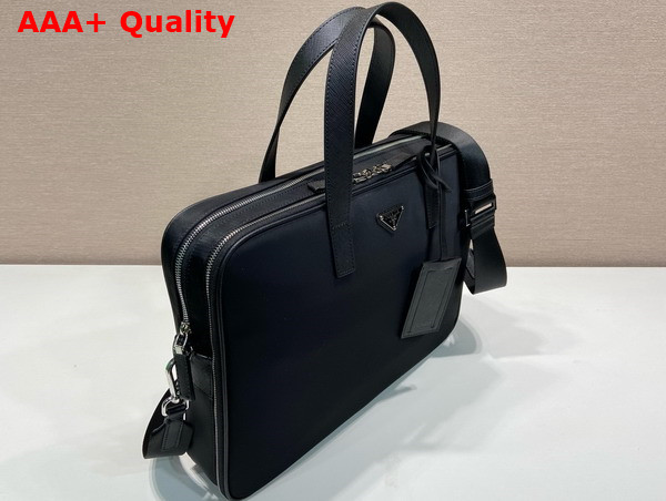 Prada Re Nylon and Saffiano Leather Briefcase in Black 2VE005 Replica